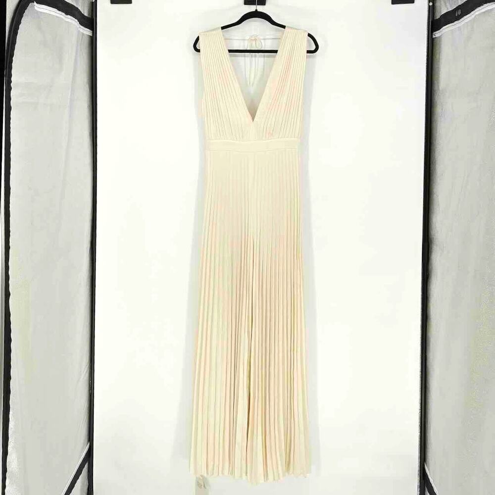 NWT Abercrombie & Fitch Cream Satin Giselle Pleated Jumpsuit - M Tall